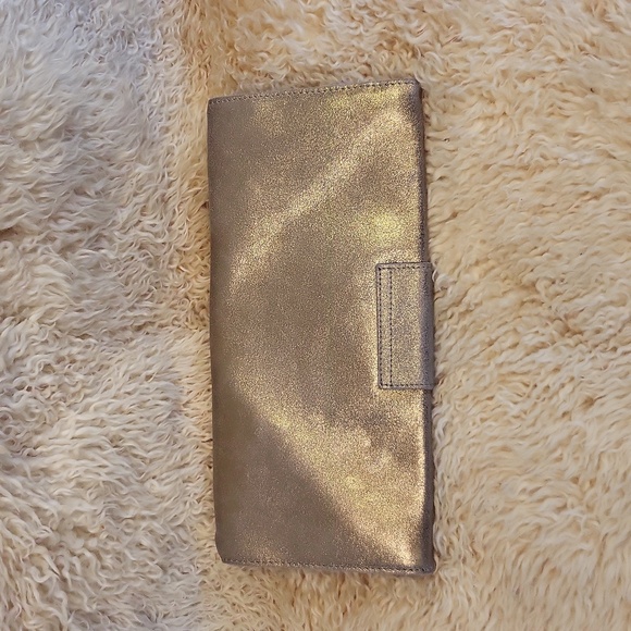 TANO Leather Envelope Clutch Purse, Metallic Gold - Picture 2 of 10